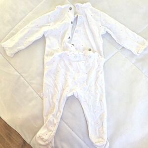 Jacadi Paris Baby Girl White Heart Print Long Sleeve Footed Pajamas Romper 6M
